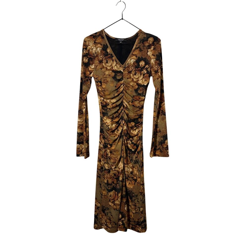 Karen Kane VTG Midi V-Neck Ruched Bodycon Dress Grunge Goth Boho